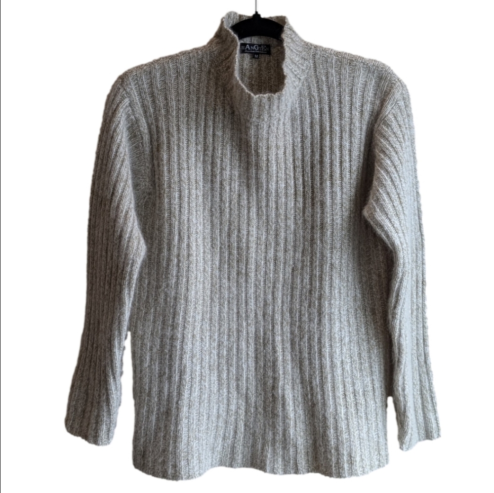 Vintage Angora Ribbed Sweater Mock Neck Neutral M